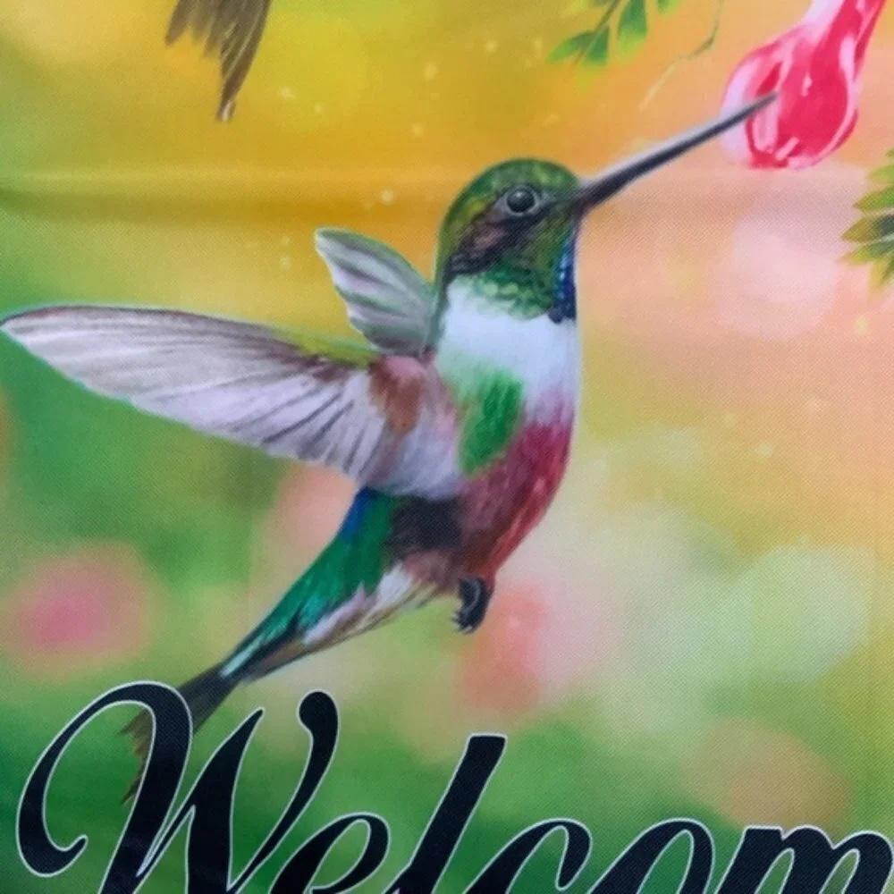 Garden Yard Flag Hummingbirds Garden Welcome Floral Multicolor 12 X 18 in